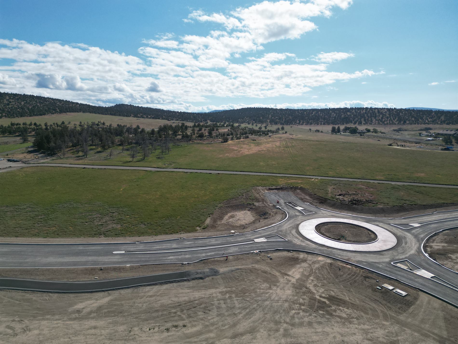 Aerial view of newly completed roads and open land near Barnes Butte